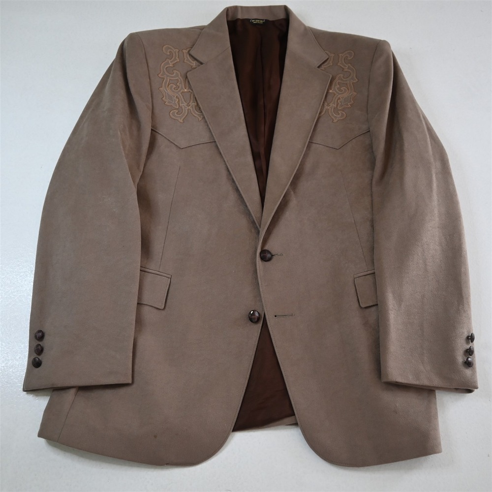 Pagano West 44R Tan Sueded Western Yoke Mens Blazer‎ Suit Jacket Sport Coat